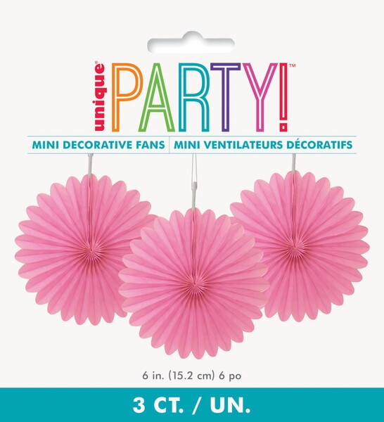 3 DECORATIVE FANS 15cm H/PINK