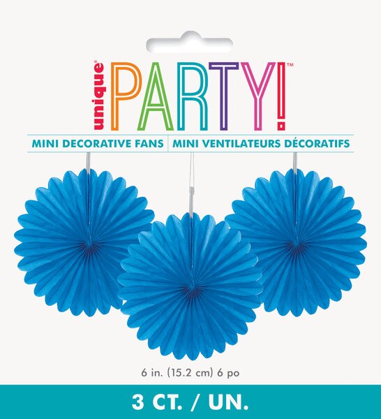 3 DECORATIVE FANS 15cm R/BLUE