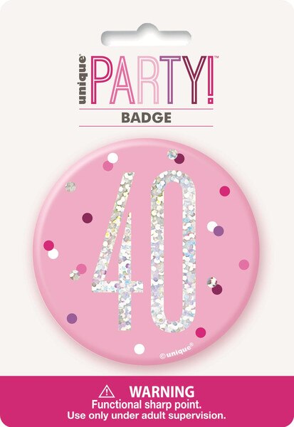 BDAY GLITZ PINK 3IN BADGE-40